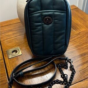 Coach Green Metallic Tall Camera Crossbody Bag